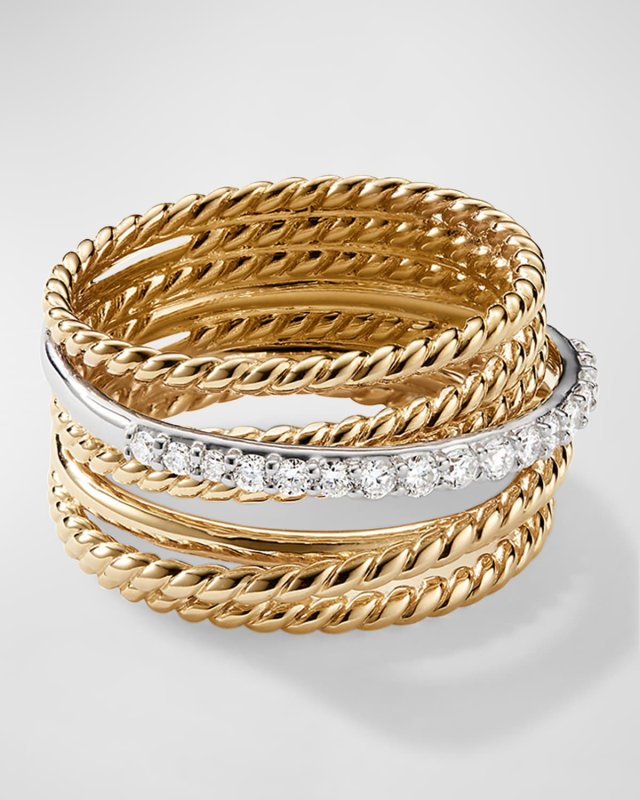 Crossover Ring with Diamonds in 18K Gold, 12mm